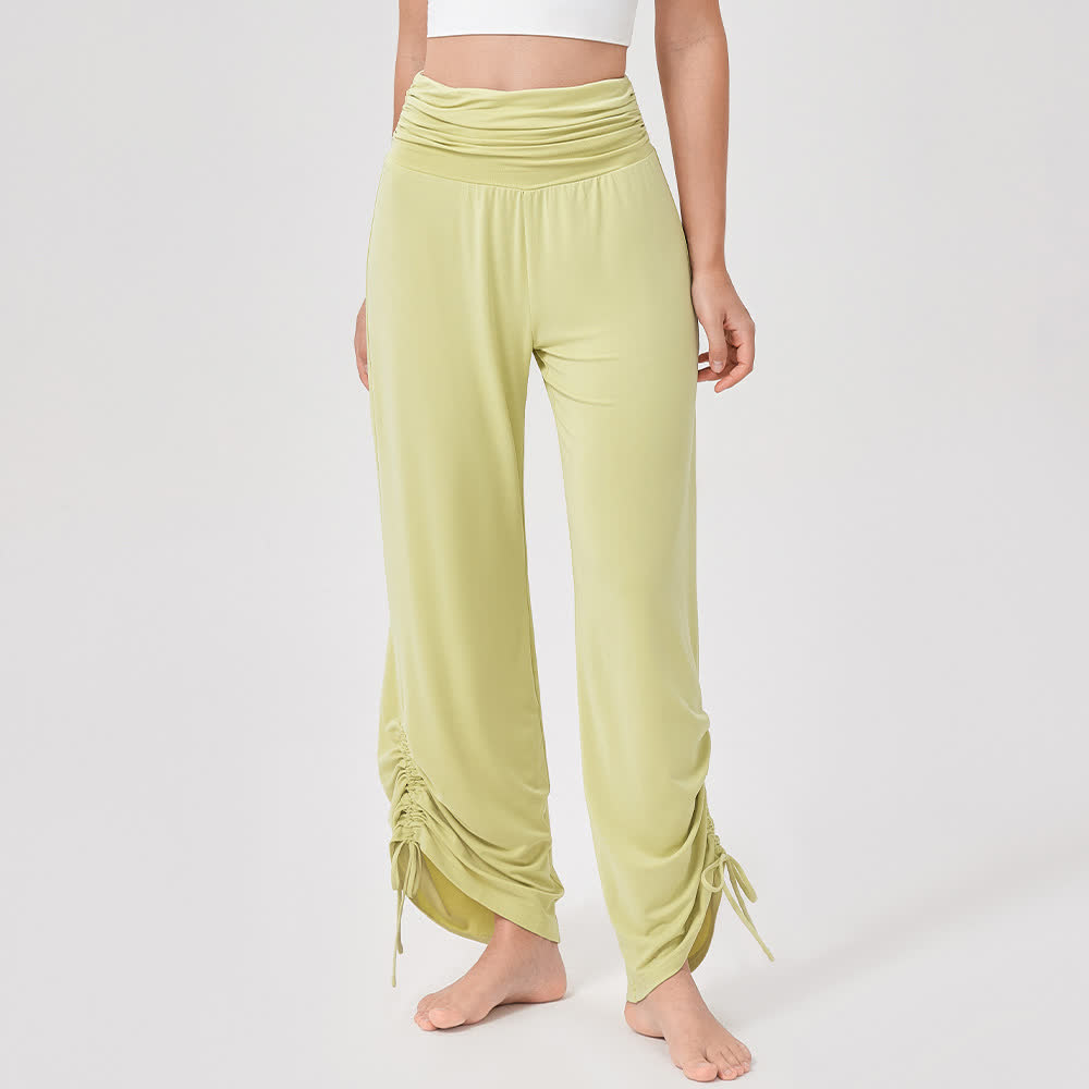 Pantalon de yoga ample taille haute en viscose froncé Olivenorma - Jaune - XL - image 6