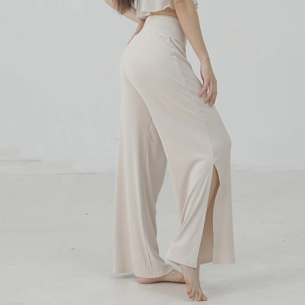 Pantalon de yoga taille haute en coton Olivenorma à jambes larges et fentes - image 3
