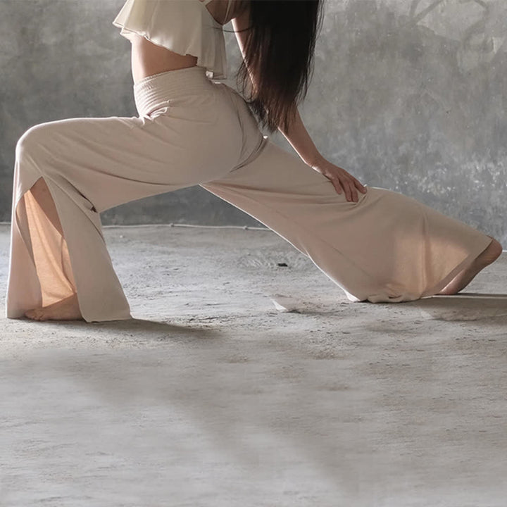 Pantalon de yoga taille haute en coton Olivenorma à jambes larges et fentes - image 3