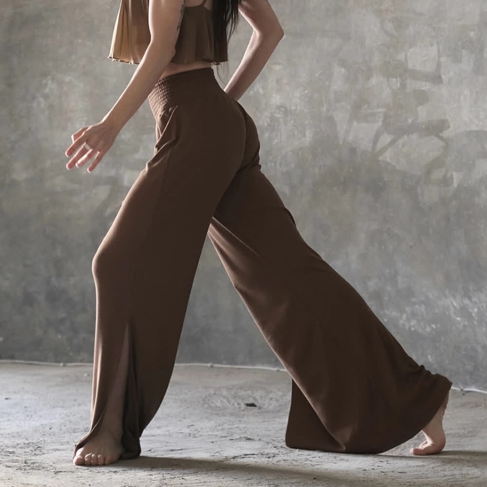 Pantalon de yoga taille haute en coton Olivenorma à jambes larges et fentes - image 5