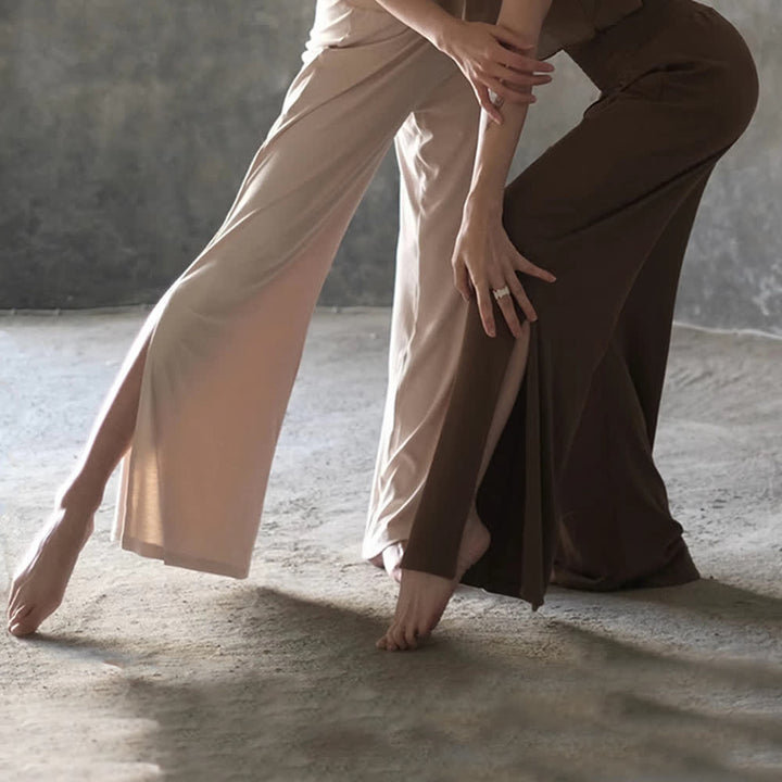 Pantalon de yoga taille haute en coton Olivenorma à jambes larges et fentes - image 9