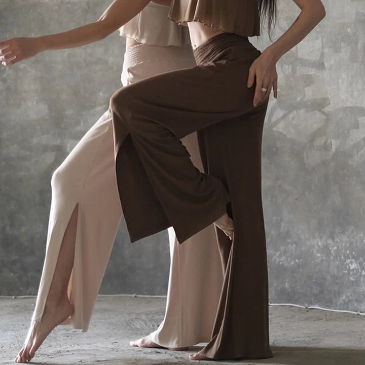 Pantalon de yoga taille haute en coton Olivenorma à jambes larges et fentes - image 9