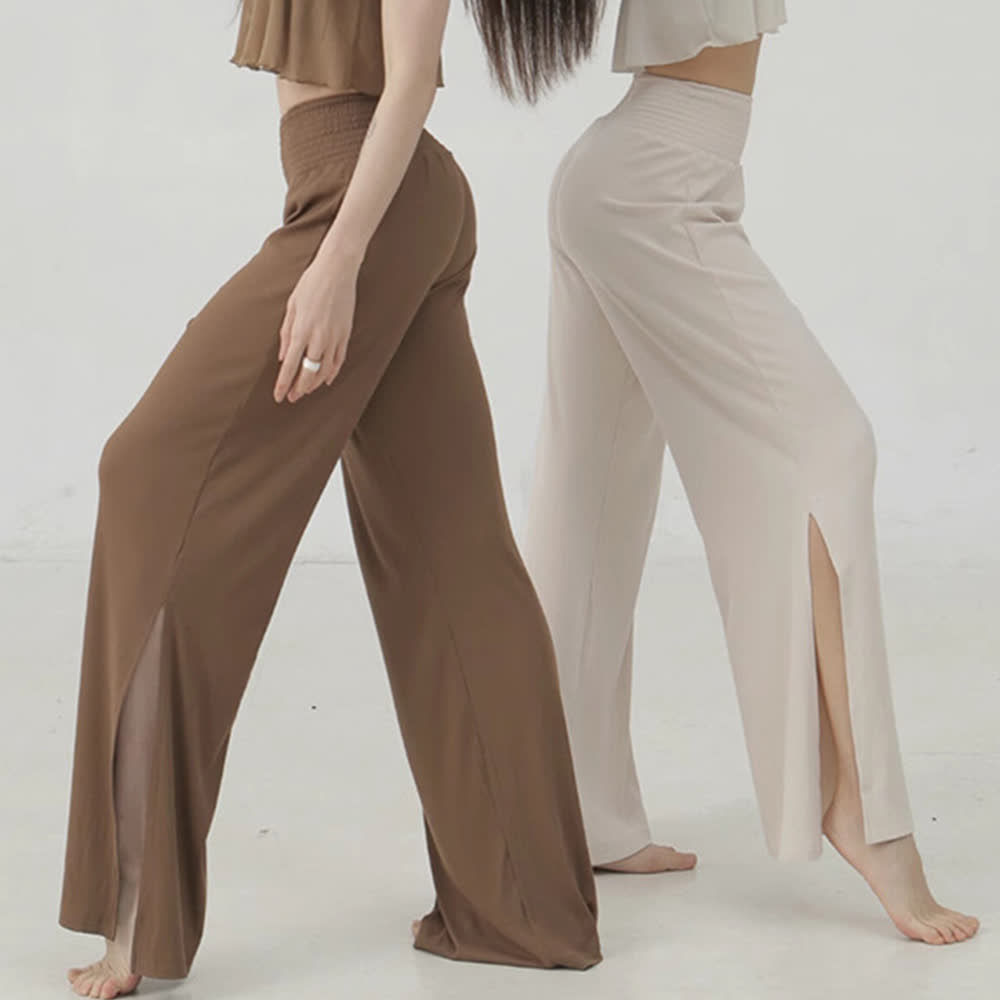 Pantalon de yoga taille haute en coton Olivenorma à jambes larges et fentes - image 8