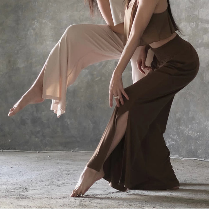 Pantalon de yoga taille haute en coton Olivenorma à jambes larges et fentes - image 11