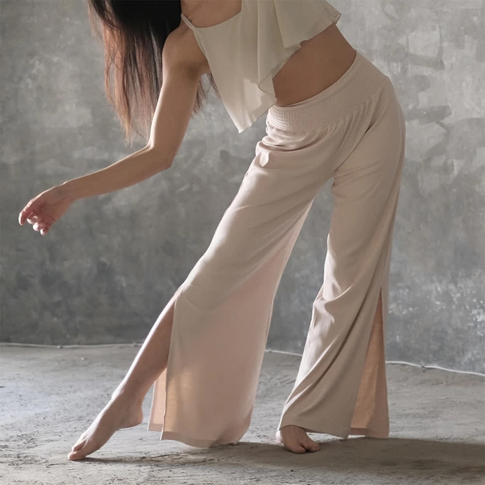 Pantalon de yoga taille haute en coton Olivenorma à jambes larges et fentes - image 2