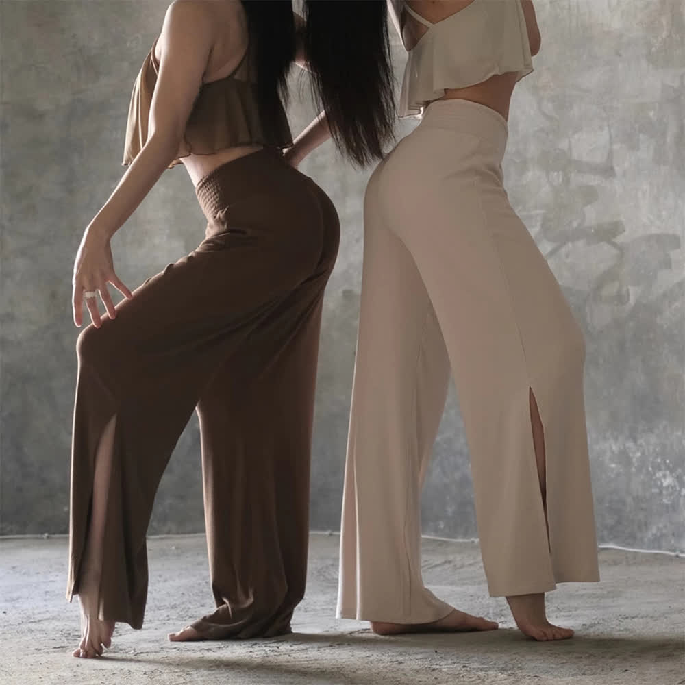 Pantalon de yoga taille haute en coton Olivenorma à jambes larges et fentes - image 12