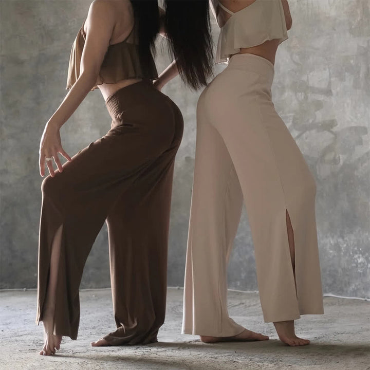 Pantalon de yoga taille haute en coton Olivenorma à jambes larges et fentes - image 12