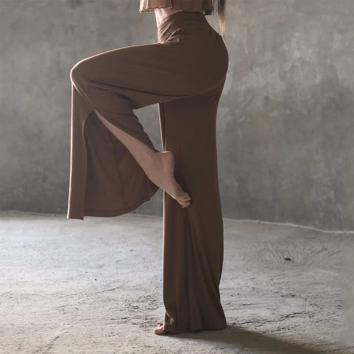Pantalon de yoga taille haute en coton Olivenorma à jambes larges et fentes - Brun - Taille unique - image 5