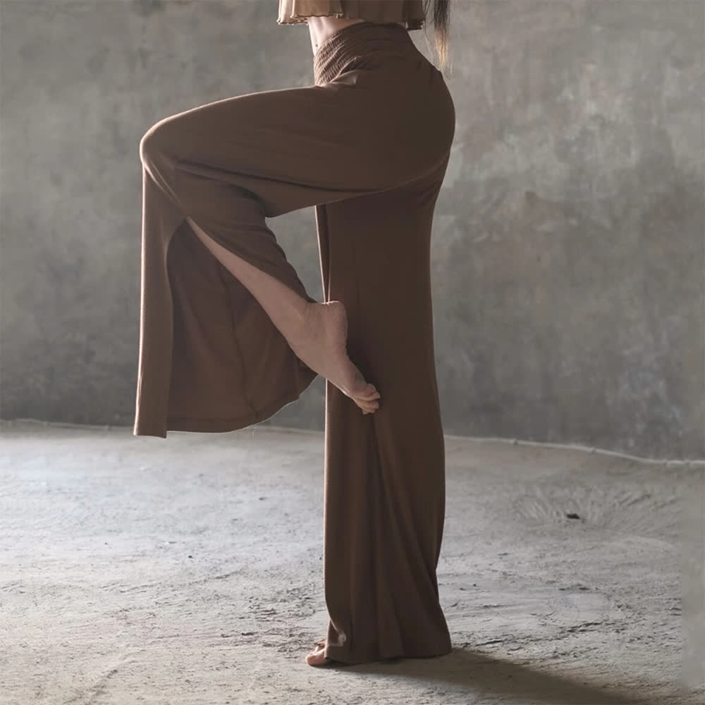 Pantalon de yoga taille haute en coton Olivenorma à jambes larges et fentes - Brun - Taille unique - image 4