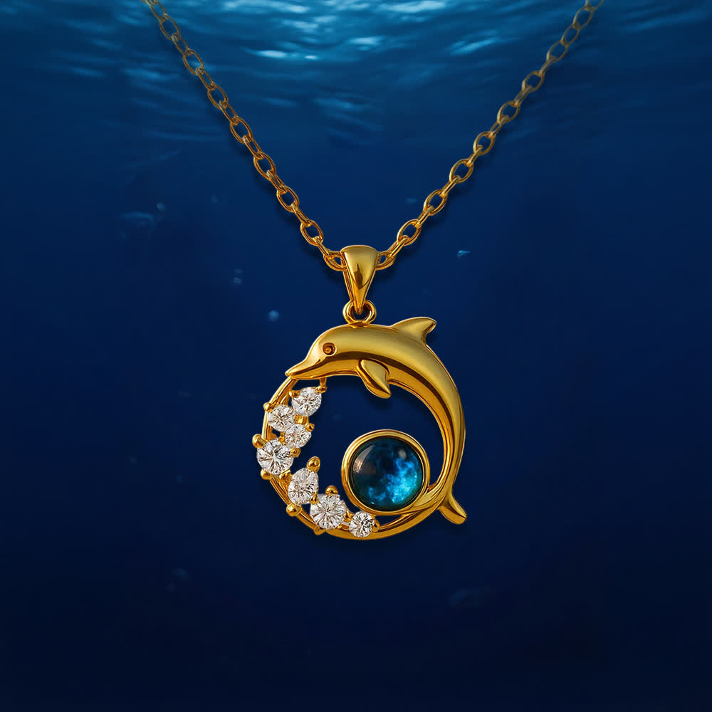 Olivenorma Gardiens du Cœur de l'Océan - Collier Dauphin et Sirène - Dauphin en cristal bleu doré - image 1