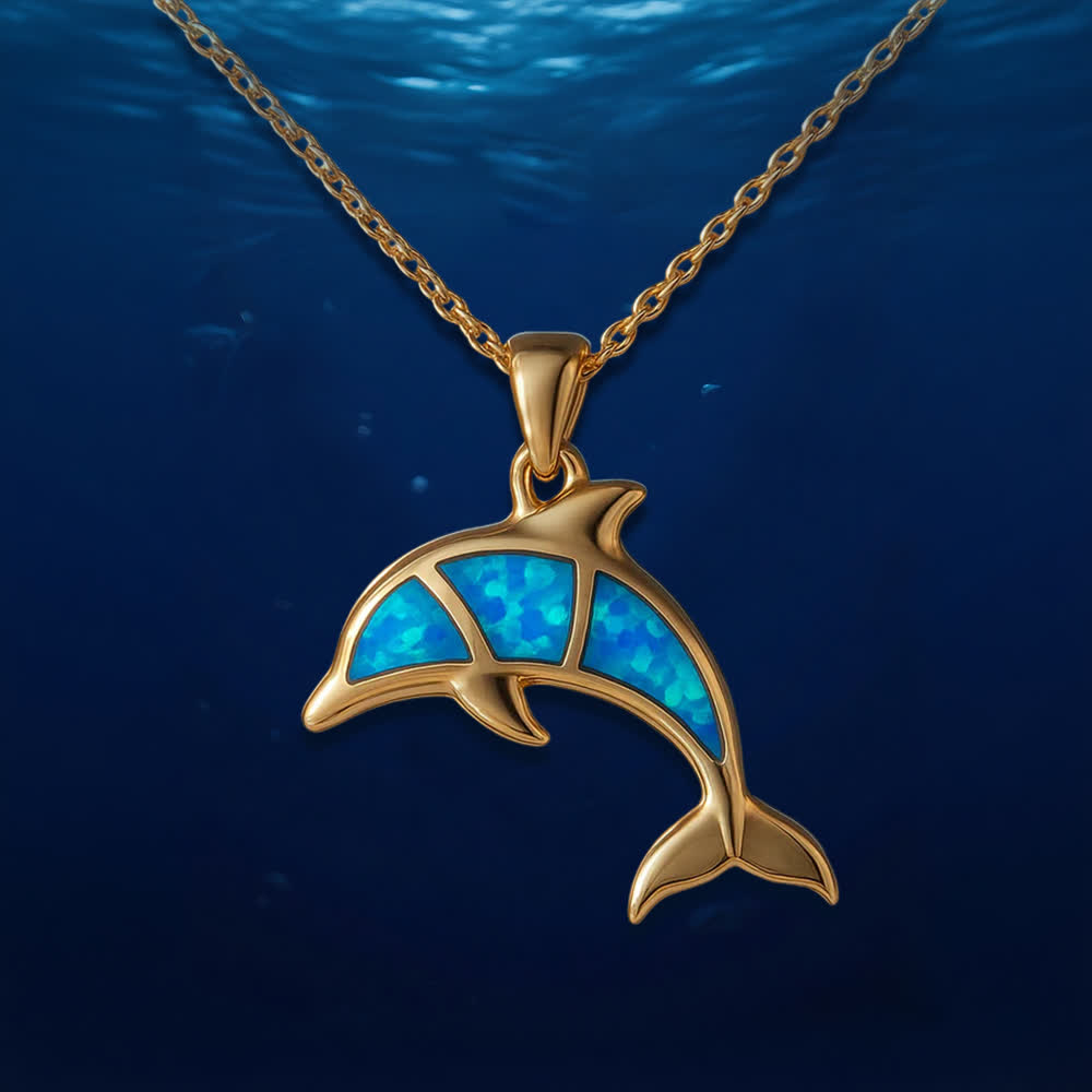 Olivenorma Gardiens du Cœur de l'Océan - Collier Dauphin et Sirène - Opale bleue Golden Dolphin - image 11