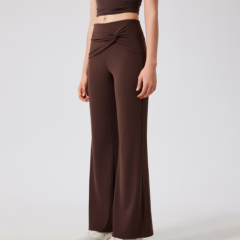 Pantalon de yoga à jambes larges Olivenorma , pantalon de travail décontracté à nœuds - Café - XL - image 1