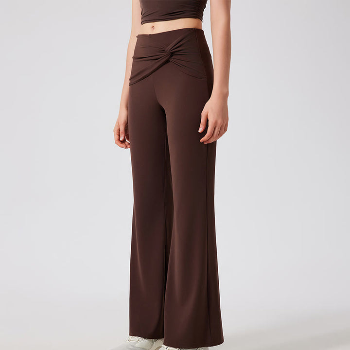 Pantalon de yoga à jambes larges Olivenorma , pantalon de travail décontracté à nœuds - Café - XL - image 1