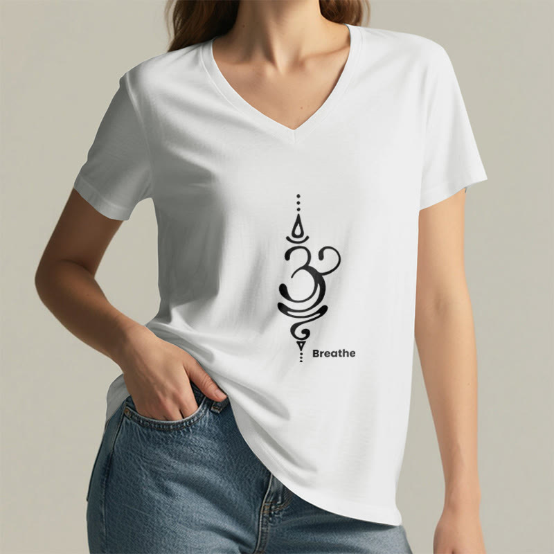 T-shirt de yoga et de méditation Olivenorma Breathe Symbol pour femme, manches courtes et col en V - image 10
