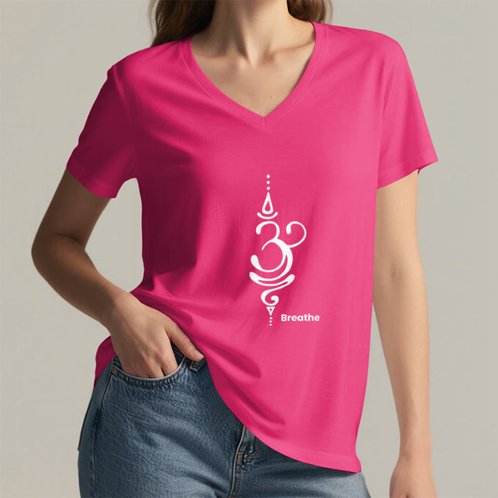 T-shirt Olivenorma Breathe Symbol pour femme, manches courtes, col en V, en coton, pour le yoga et la méditation - image 31