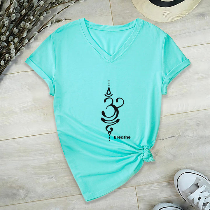 T-shirt Olivenorma Breathe Symbol pour femme, manches courtes, col en V, en coton, pour le yoga et la méditation - Cyan - 2XL - image 16