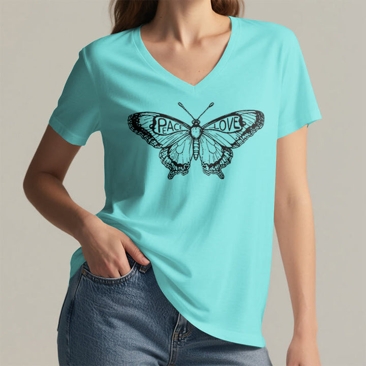T-shirt en coton à manches courtes et col en V avec motif papillon PEACE & LOVE Olivenorma - image 15