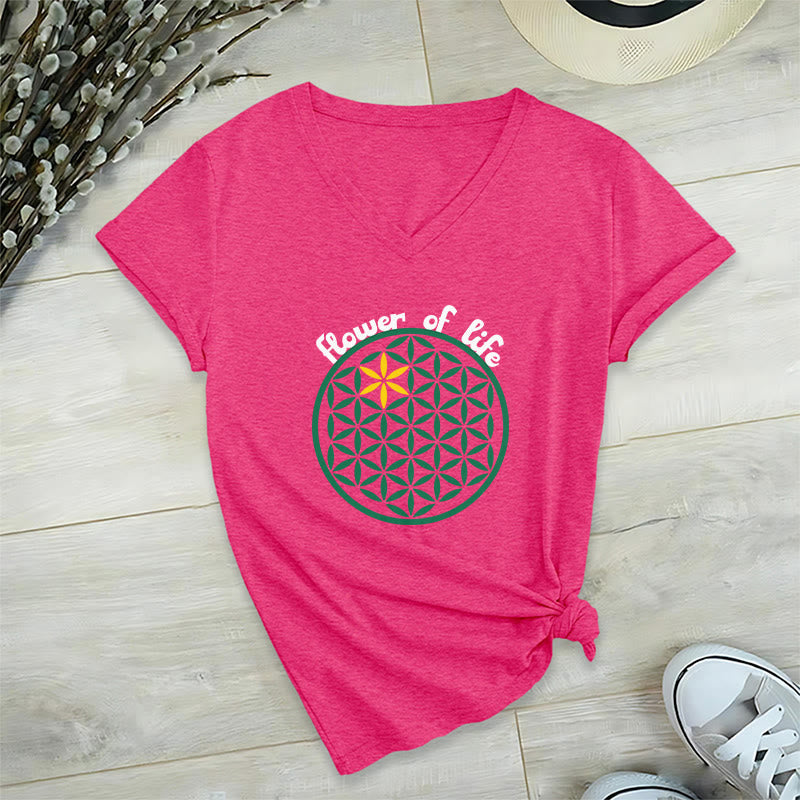 T-shirt décontracté à col en V avec imprimé floral bohème Olivenorma - Rose vif - 2XL - image 30