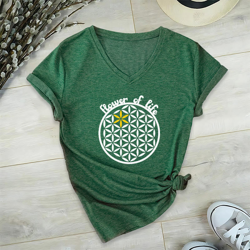 T-shirt décontracté à col en V avec imprimé floral bohème Olivenorma - Vert - 2XL - image 15