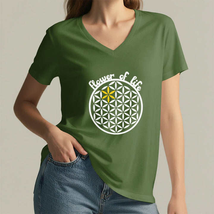 T-shirt décontracté à col en V avec imprimé floral bohème Olivenorma - image 25