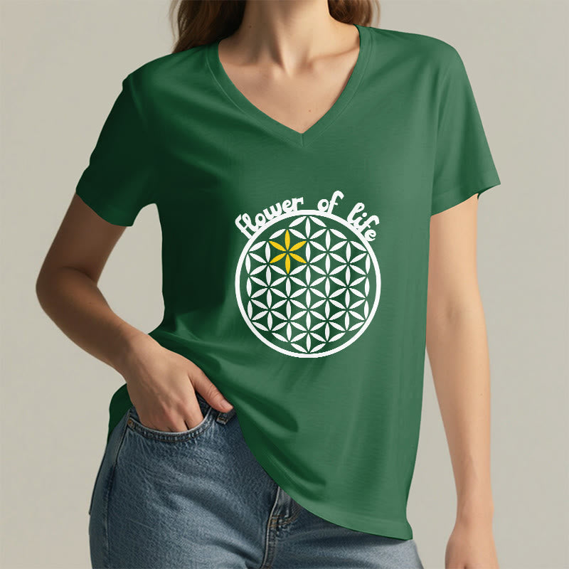 T-shirt décontracté à col en V avec imprimé floral bohème Olivenorma - image 17