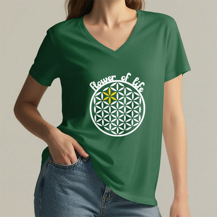 T-shirt décontracté à col en V avec imprimé floral bohème Olivenorma - image 17