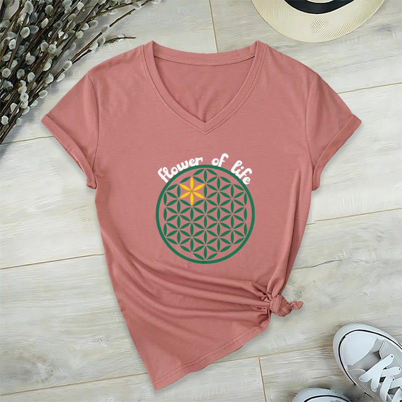 T-shirt décontracté à col en V avec imprimé floral bohème Olivenorma - Rose - 2XL - image 26