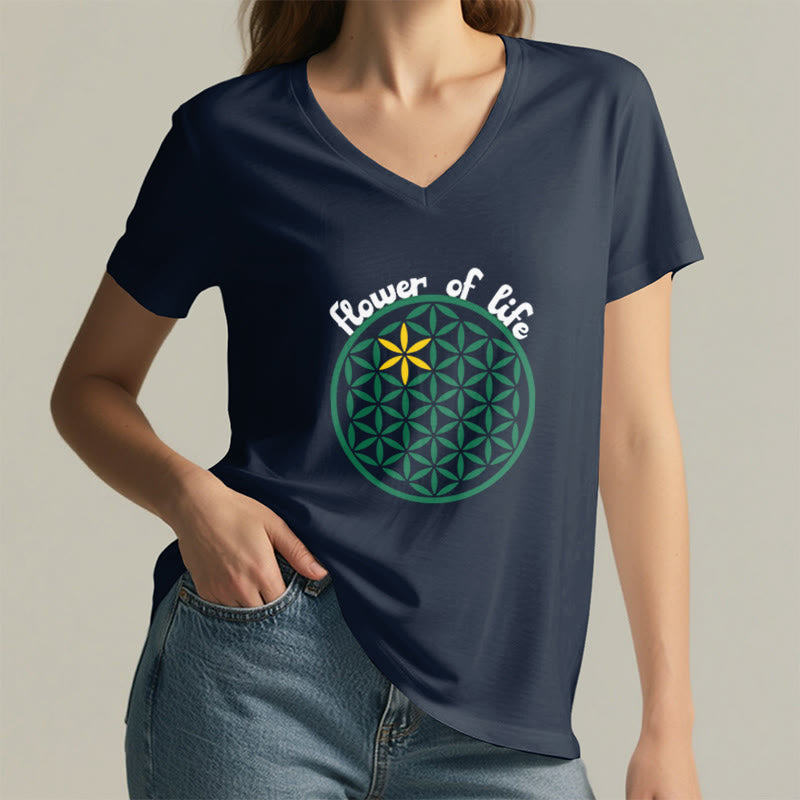 T-shirt décontracté à col en V avec imprimé floral bohème Olivenorma - image 21