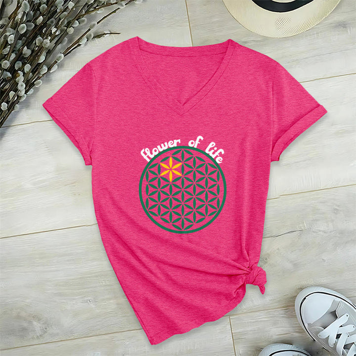 T-shirt décontracté à col en V avec imprimé floral bohème Olivenorma - Rose vif - 2XL - image 29