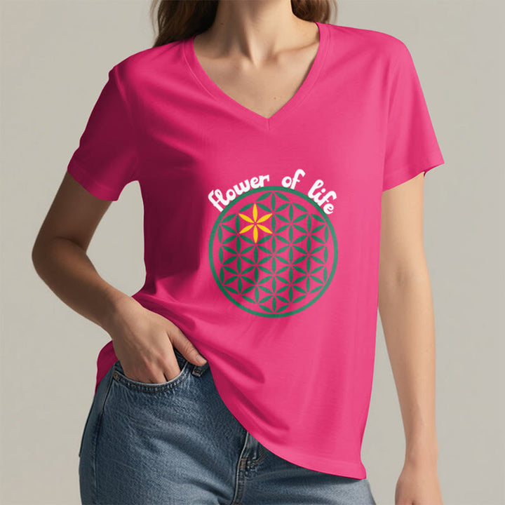T-shirt décontracté à col en V avec imprimé floral bohème Olivenorma - image 30