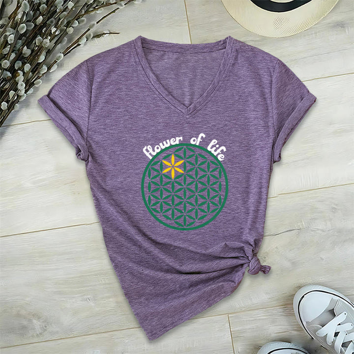 T-shirt décontracté à col en V avec imprimé floral bohème Olivenorma - Violet - 2XL - image 17