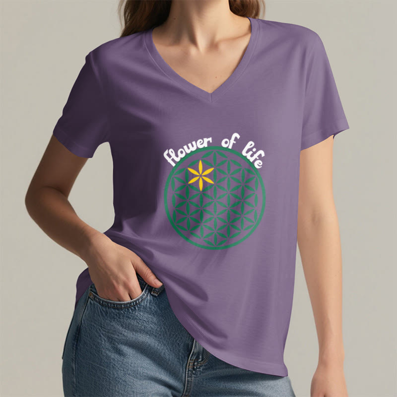 T-shirt décontracté à col en V avec imprimé floral bohème Olivenorma - image 19