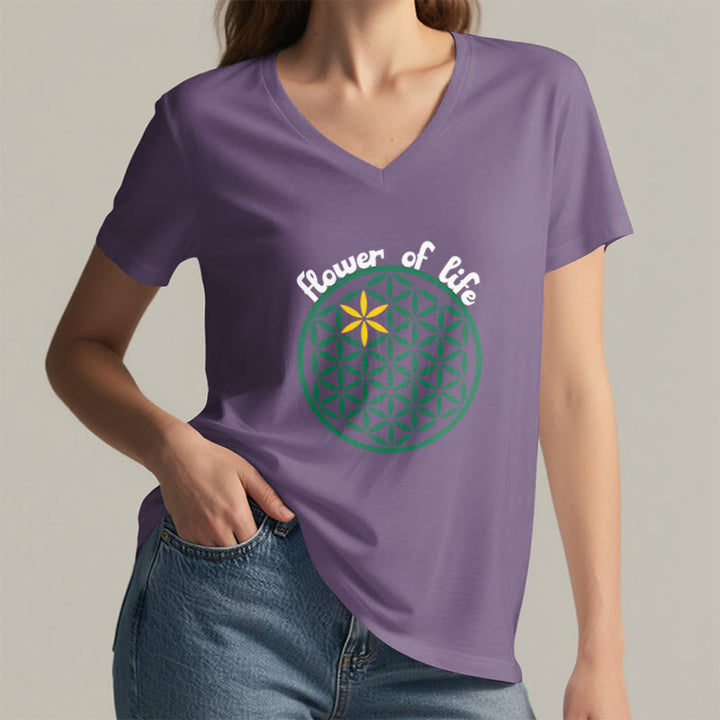 T-shirt décontracté à col en V avec imprimé floral bohème Olivenorma - image 19
