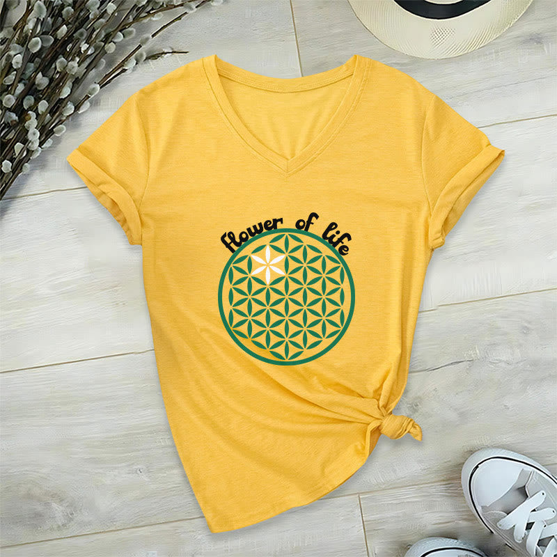 T-shirt décontracté à col en V avec imprimé floral bohème Olivenorma - Jaune - 2XL - image 11