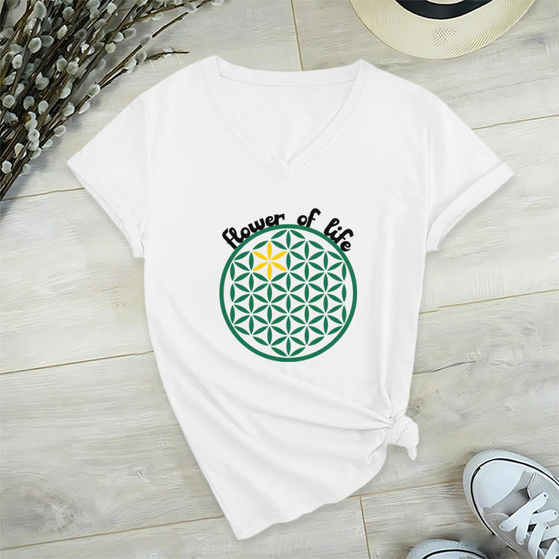 T-shirt décontracté à col en V avec imprimé floral bohème Olivenorma - Blanc - 2XL - image 9