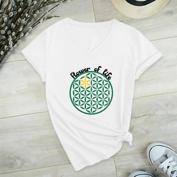 T-shirt décontracté à col en V avec imprimé floral bohème Olivenorma - Blanc - 2XL - image 9