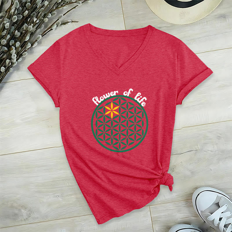 T-shirt décontracté à col en V avec imprimé floral bohème Olivenorma - Rouge - 2XL - image 27