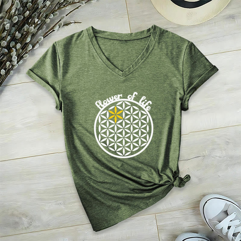 T-shirt décontracté à col en V avec imprimé floral bohème Olivenorma - Olive - 2XL - image 23