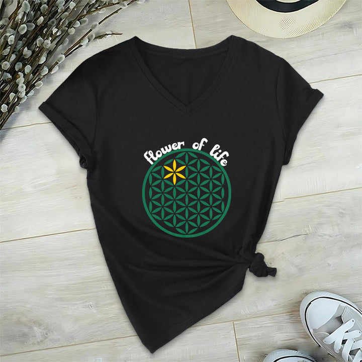 T-shirt décontracté à col en V avec imprimé floral bohème Olivenorma - Noir - 2XL - image 7