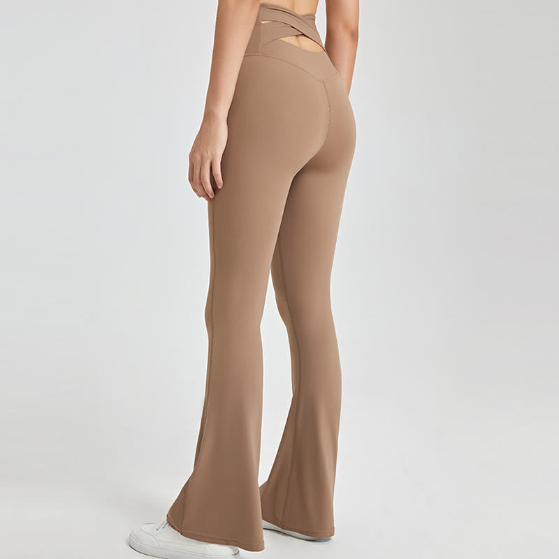 Olivenorma Leggings évasés d'entraînement pour femmes Pantalon de yoga taille haute - Brun - XL - image 1