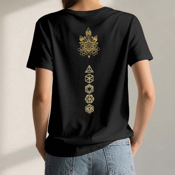T-shirt graphique doux Olivenorma , t-shirts spirituels à col en V, motif cube de Métatron - image 4
