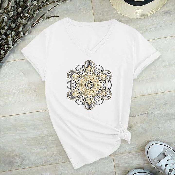 T-shirt graphique doux Olivenorma , t-shirts spirituels à col en V, motif cube de Métatron - Blanc - 2XL - image 10