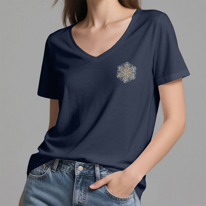 T-shirt col V imprimé géométrique recto verso Olivenorma Cube de Metatron  - image 1