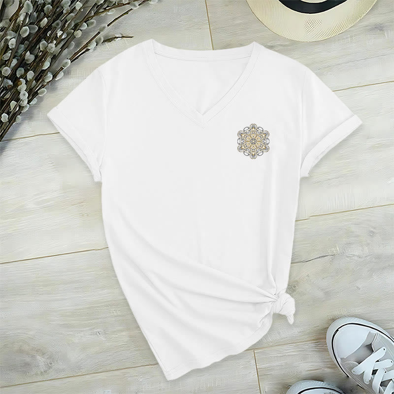 T-shirt col V imprimé géométrique recto verso Olivenorma Cube de Metatron  - image 12