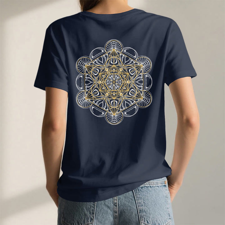 T-shirt col V imprimé géométrique recto verso Olivenorma Cube de Metatron  - image 0