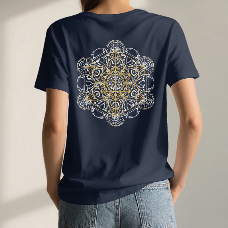 T-shirt col V imprimé géométrique recto verso Olivenorma Cube de Metatron  - image 1