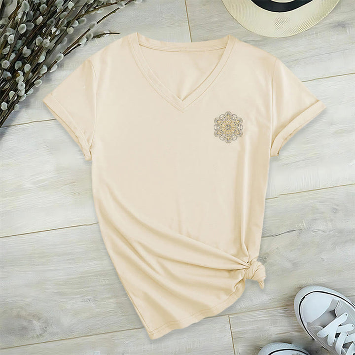 T-shirt col V imprimé géométrique recto verso Olivenorma Cube de Metatron  - image 15