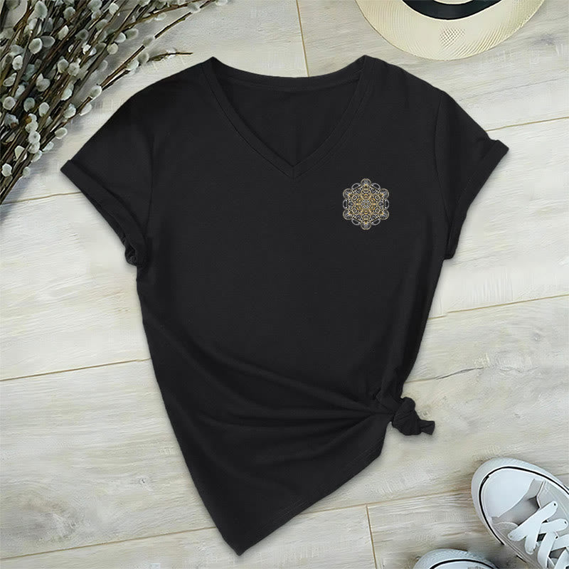 T-shirt col V imprimé géométrique recto verso Olivenorma Cube de Metatron  - image 11