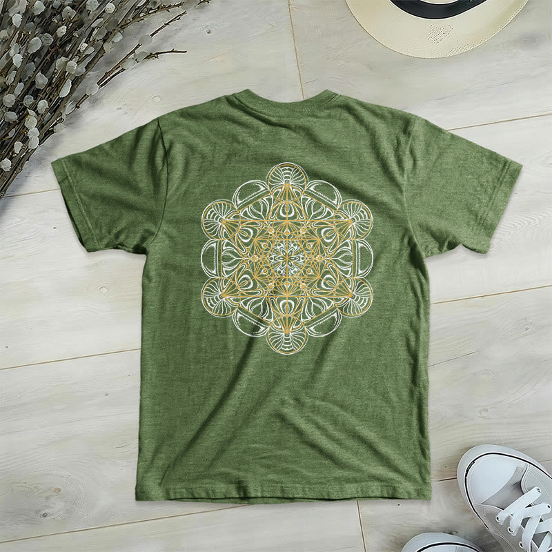 T-shirt col V imprimé géométrique recto verso Olivenorma Cube de Metatron  - Olive - 2XL - image 19