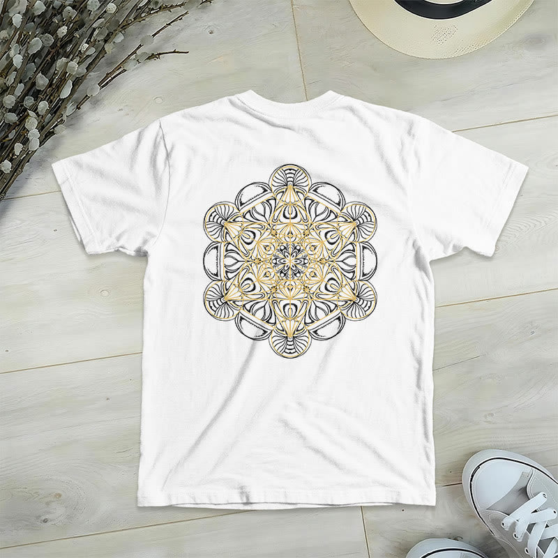 T-shirt col V imprimé géométrique recto verso Olivenorma Cube de Metatron  - Blanc - 2XL - image 11
